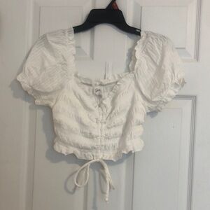 Japna White Puff Sleeve Cropped Blouse